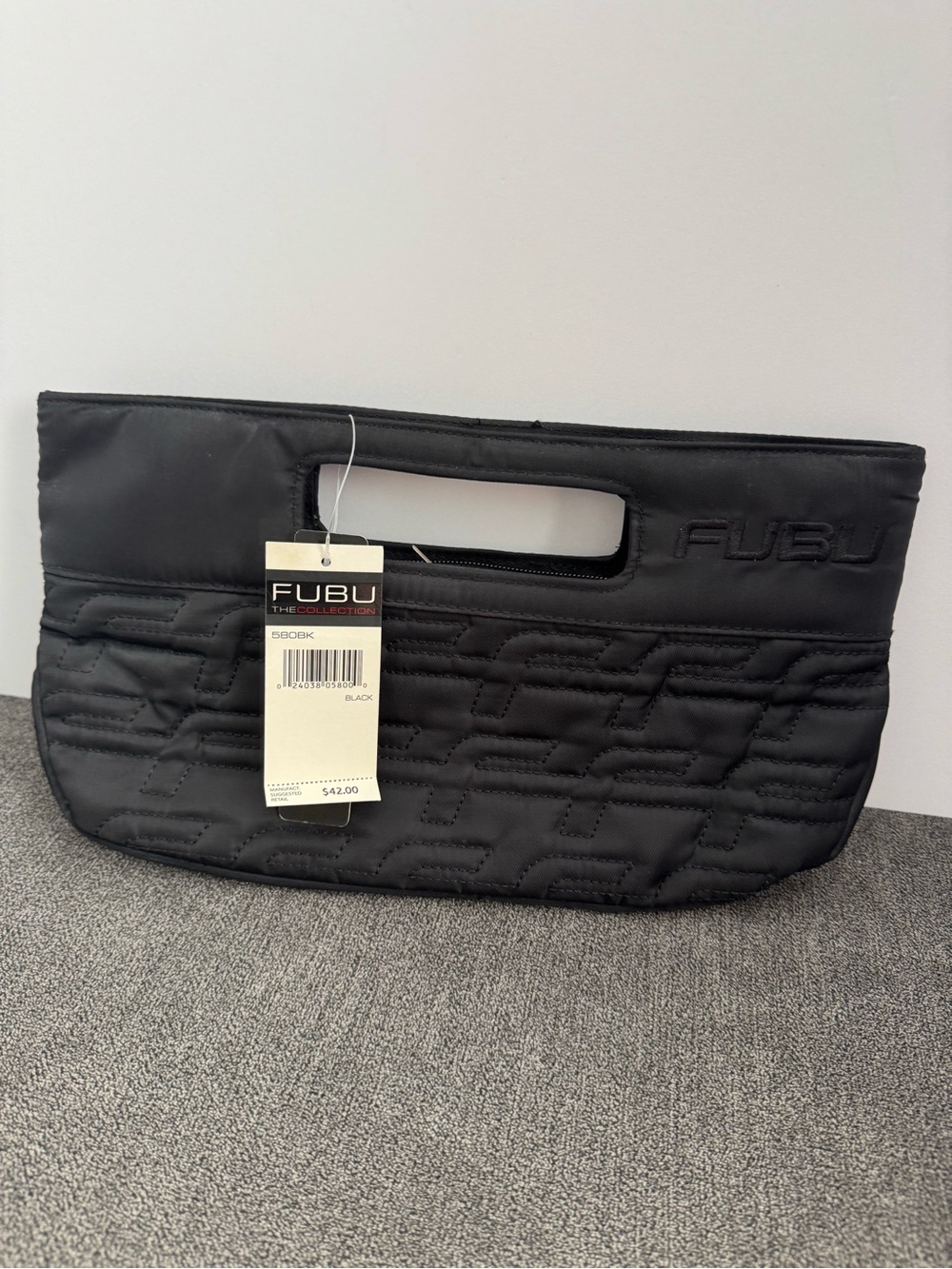 NWT - FUBU The Collection Black Clutch, Red Lined, Detachable Strap, Y2K